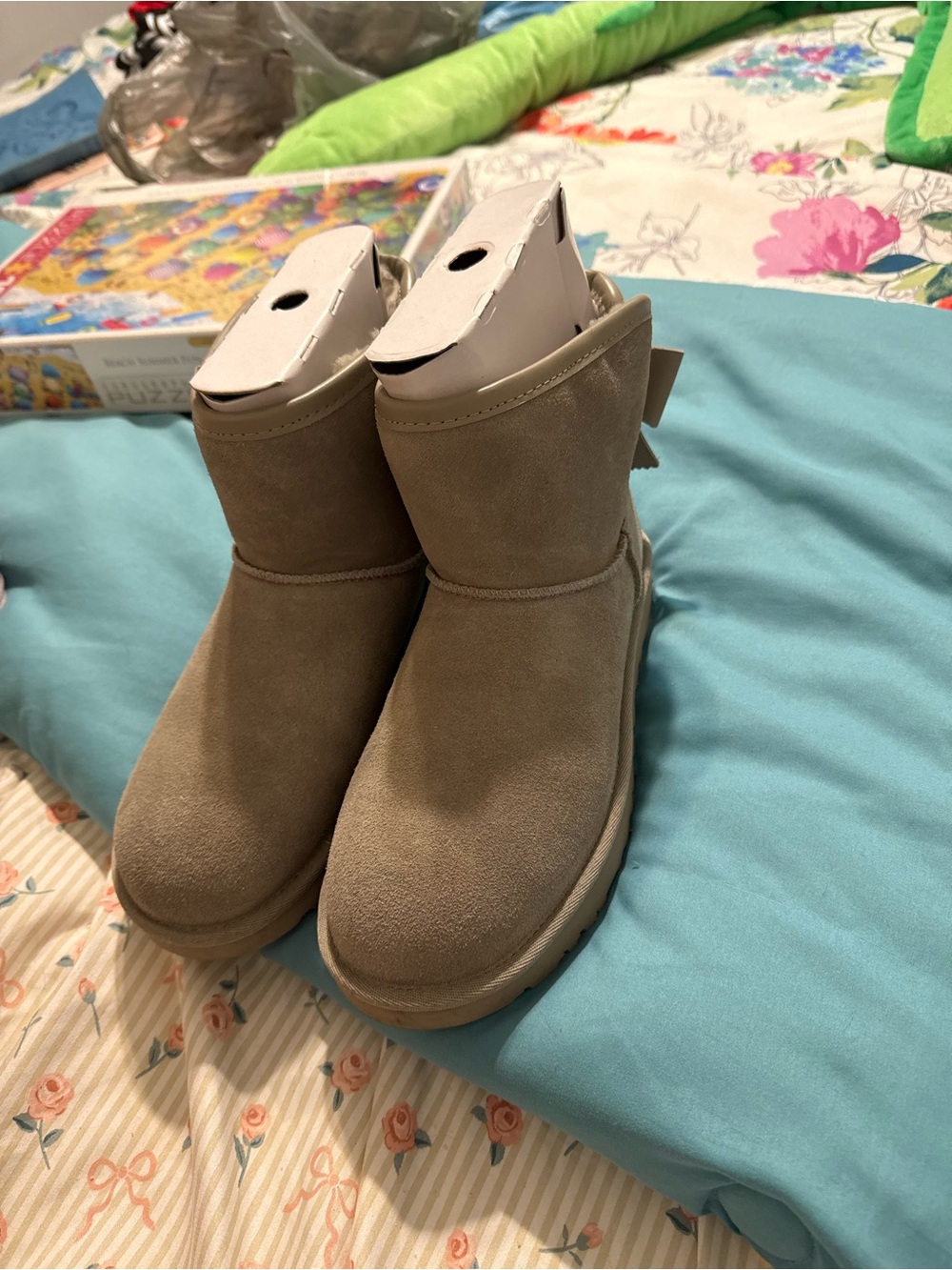UGG Short Suede Ankle Boots in Light Taupe